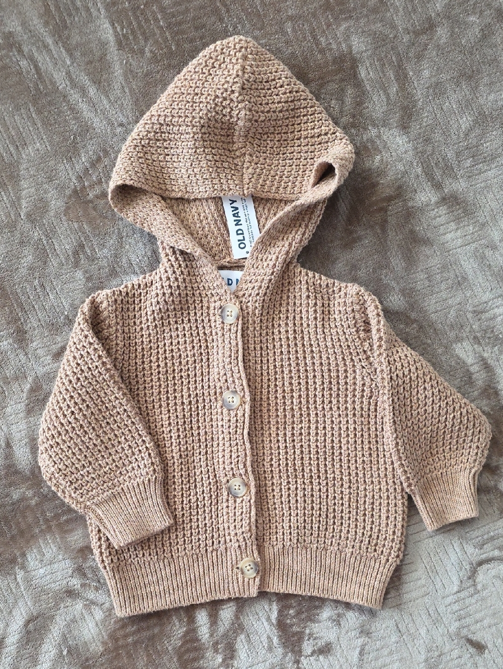 Old Navy Infant Beige Knit Hooded Cardigan 6-12 Month